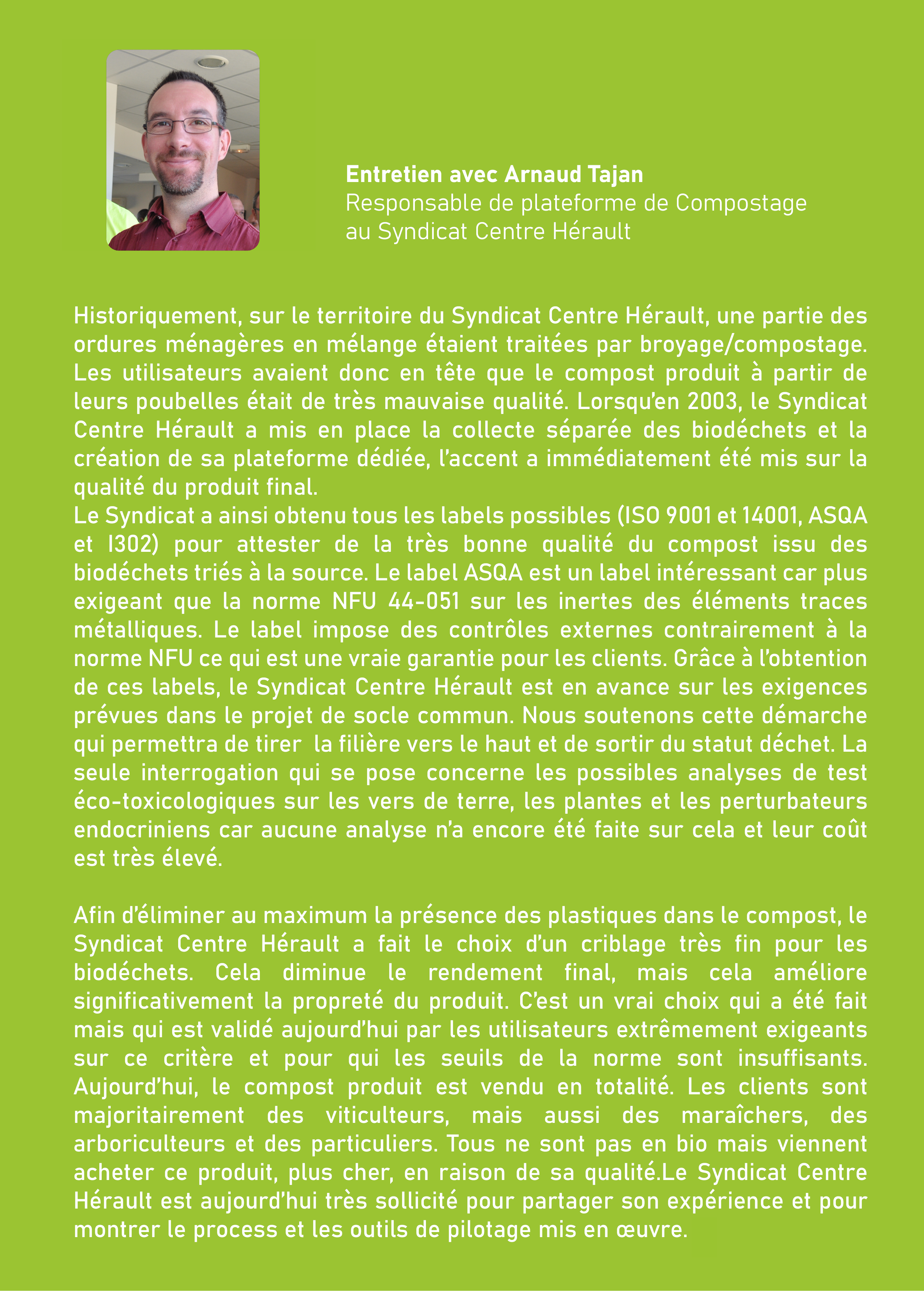 témoignage responsable de plateforme de Compostage au Syndicat Centre Hérault